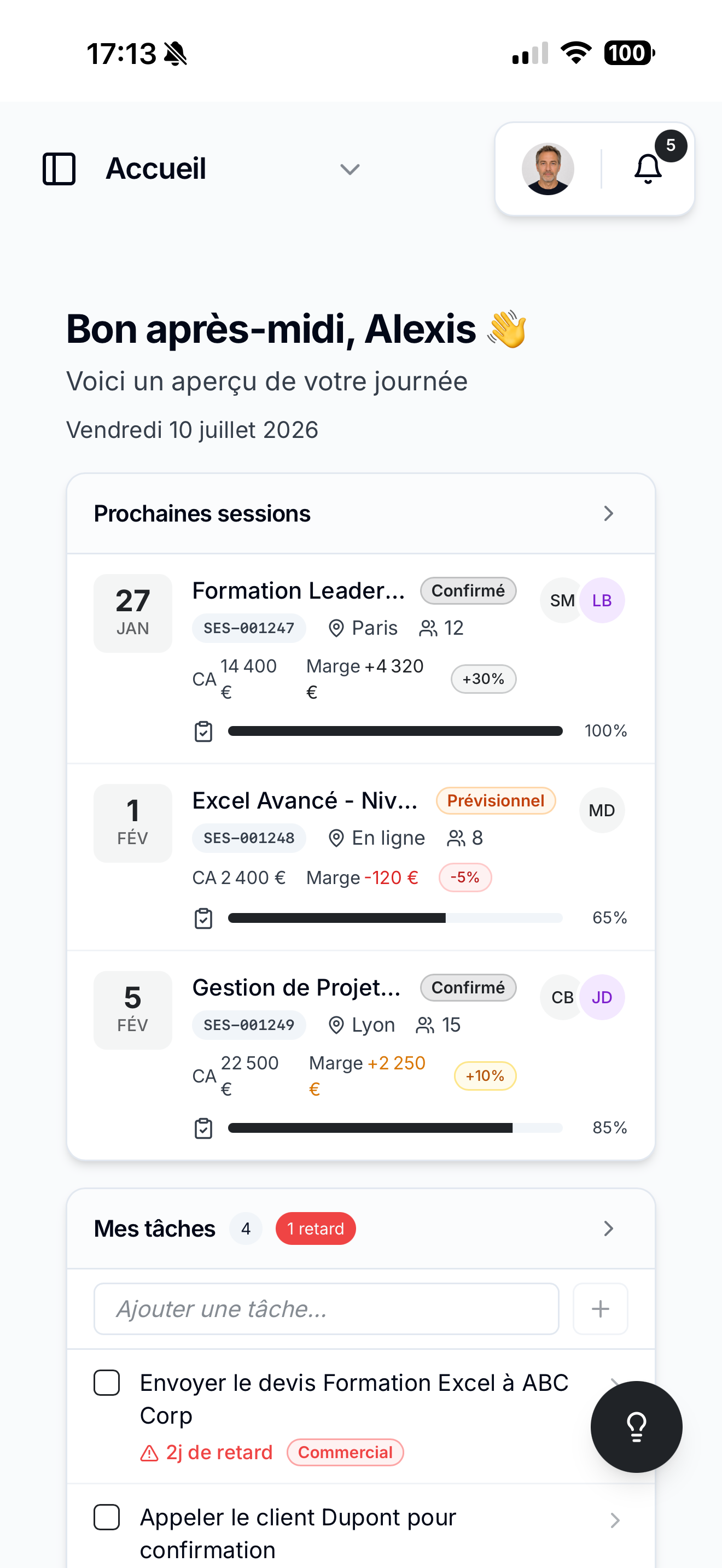 Argalis V2 — Application mobile, prochaines sessions et tâches